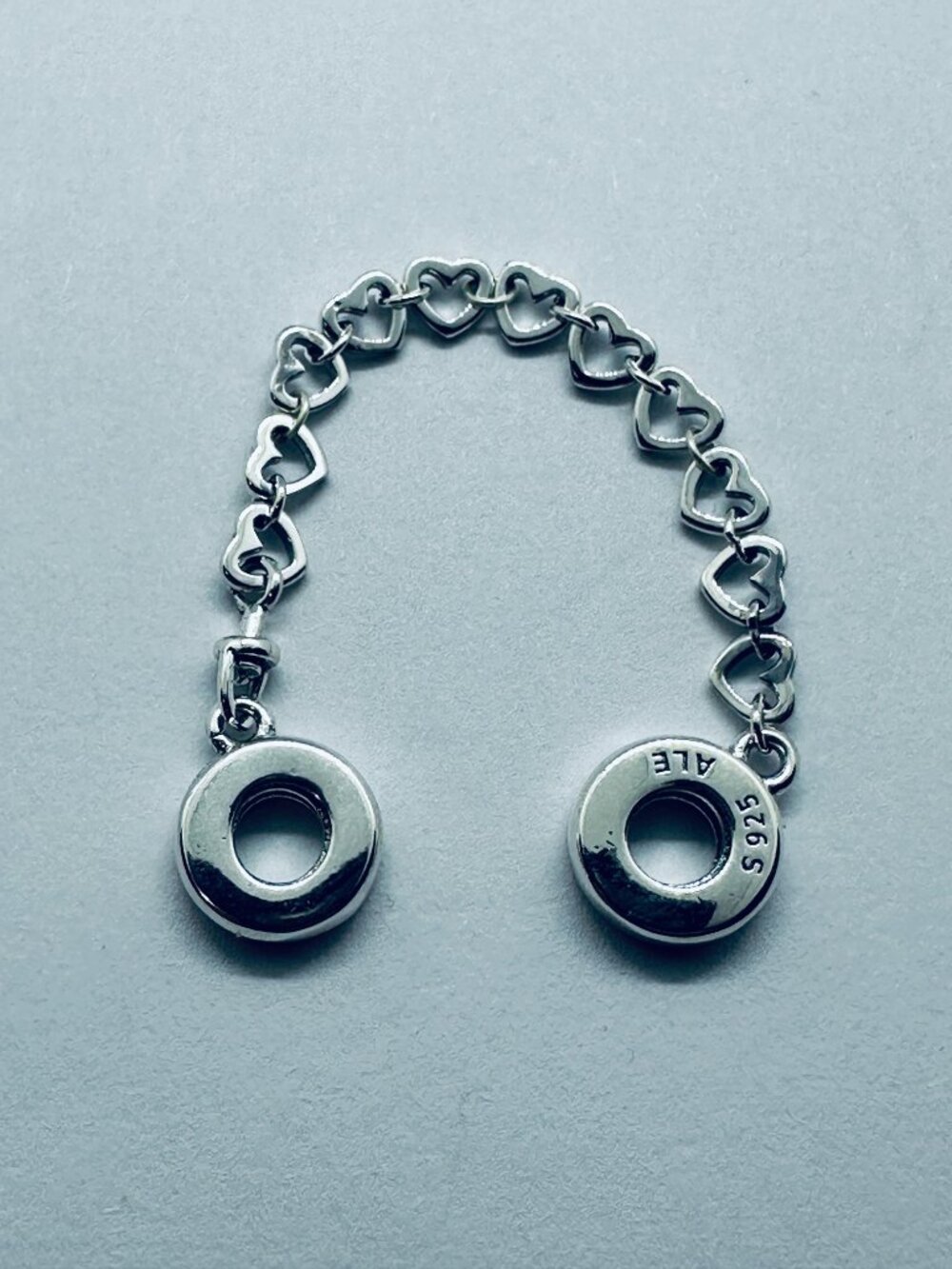 NEW Authentic PANDORA Bracelet Safety Chain Charm LINKED HEARTS Safety Chain - Picture 2 of 7